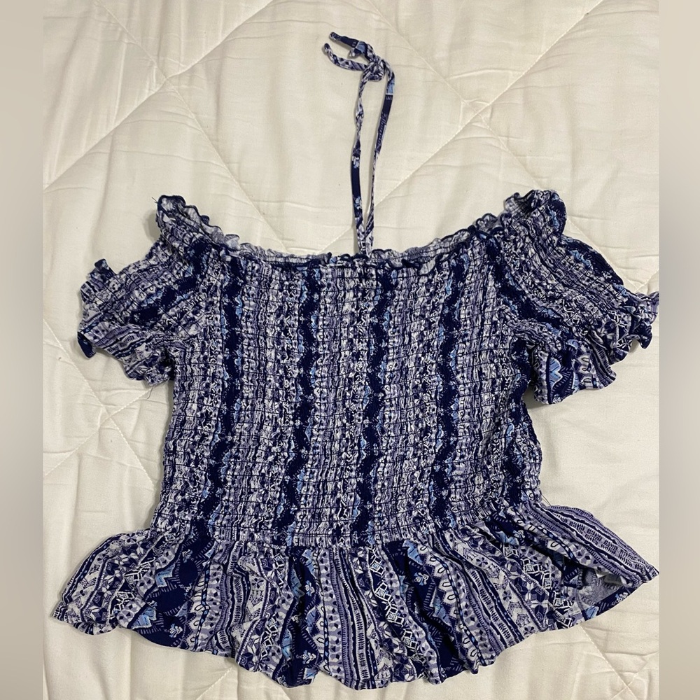 Art Class Blue and White Smocked Peplum Blouse